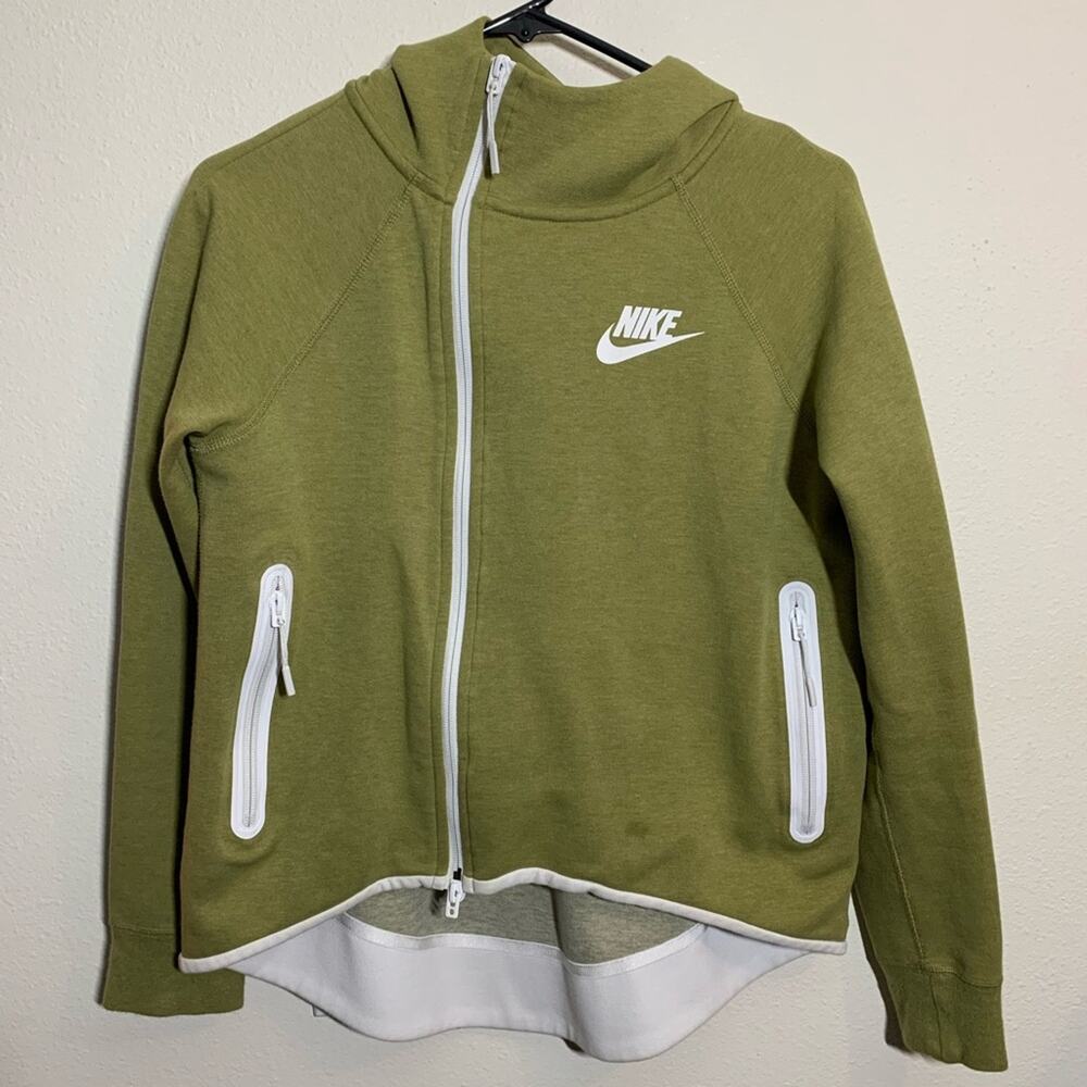 Nike Womens Sz M Olive Green Athletic Jacket with White Details Off Center Zip